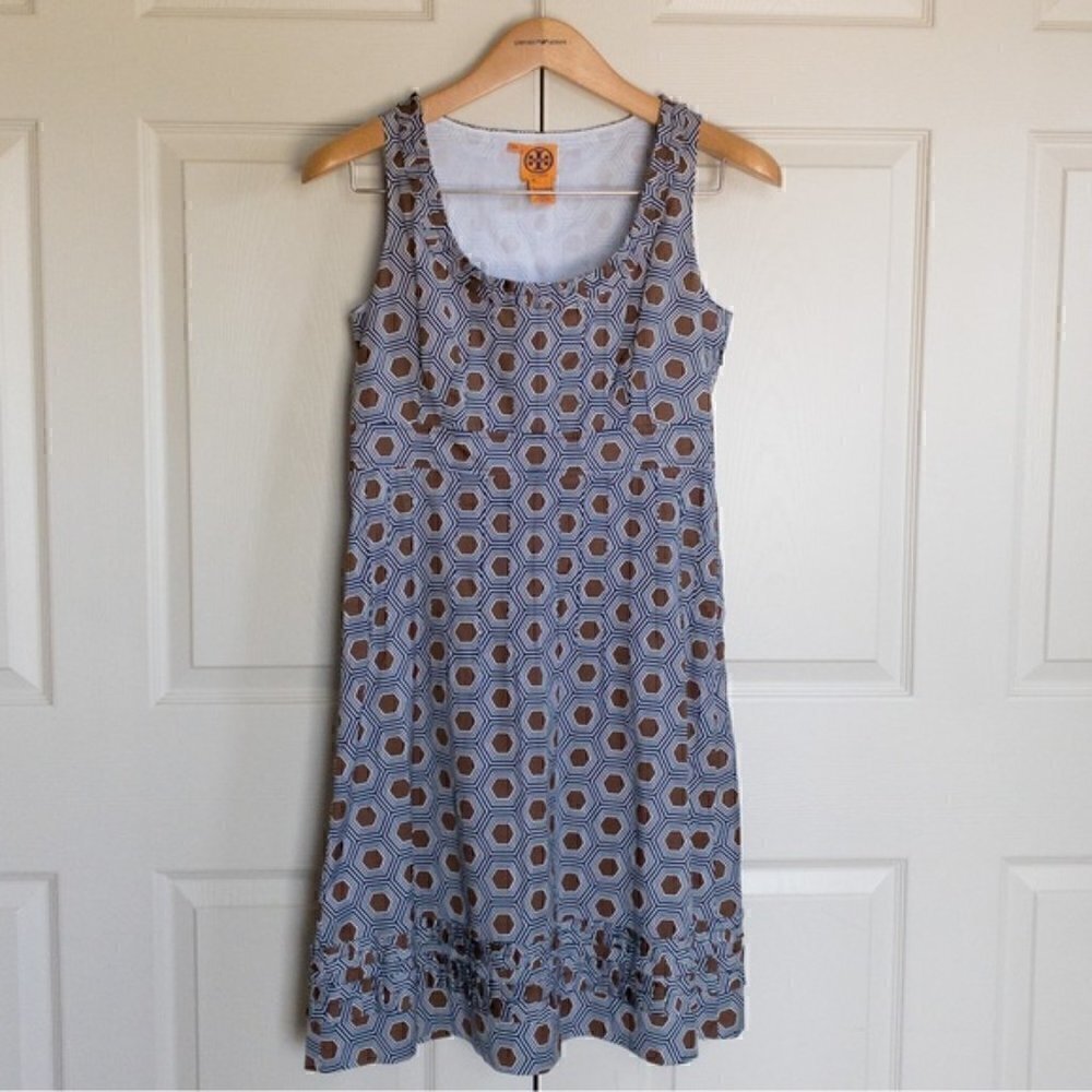 Tory Burch Summer Dress Hexagon Geometric Print Cotton Sleeveless Size 8 NWOT